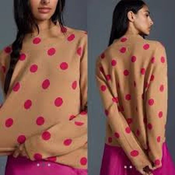 Anthropologie Maeve Carys Polka Dot Sweater Mock Neck Pullover Cozy Chic Top Sm - Picture 1 of 13